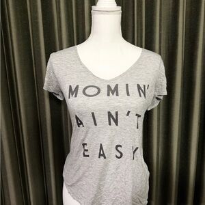 Gray 'Momin' Ain't Easy' V-Neck Women's Tee